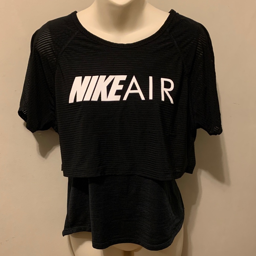 Nike Air Black Sheer Layered Crop Tee with White Logo Racerback Tank Top